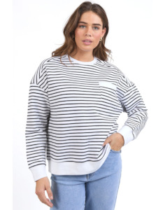 FOXWOOD ORIGINAL STRIPE CREW - White/Black Stripe