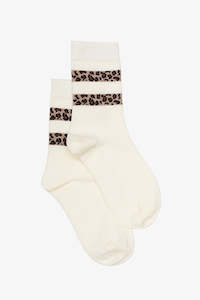 Socks: ANTLER SOCKS - LEOPARD STRIPE - IVORY