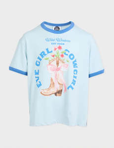 The Little Foxs Den: EVE GIRL RODEO RINGER TEE - Light Blue
