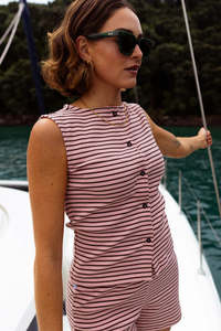 Womens Tanks Singlets: RPM BUTTON UP TANK TOP - Pink Stripe
