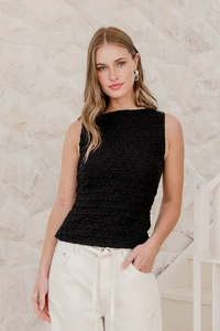 Womens Tanks Singlets: AMONG THE BRAVE UNTAMED BOATNECK TOP - Black