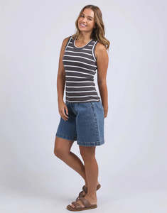 Womens Tanks Singlets: FOXWOOD IRIS TANK - Charcoal Stripe