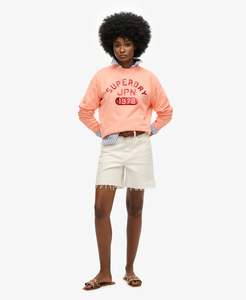 Womens Sweatshirts Crews: SUPERDRY EMBELLISHED VARSITY LOOSE CREW - Peach Amber