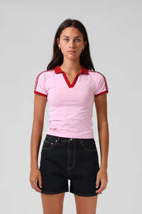 RPM V NECK POLO TEE - Pink / Red