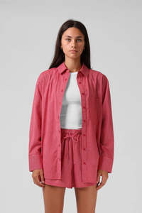 Womens Shirts: RPM OVERSIZE SHIRT - Red Pinstripe