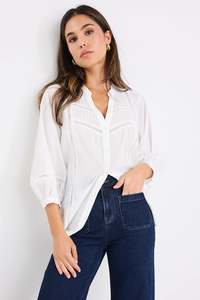 IVY + JACK ORNAMENTAL LACE INSERT SHIRT - White