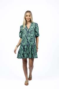 HUMIDITY FLEUR SMOCK DRESS - Mint/Navy