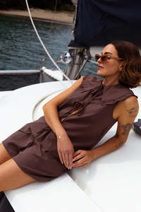 Womens Short Sleeve Tops: RPM ADDISON BLOUSE - Chocolate