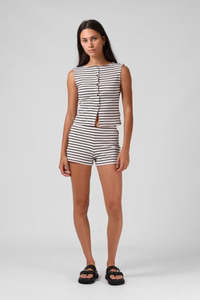 RPM RIBBED SHORTY SHORT - Cream Stripe