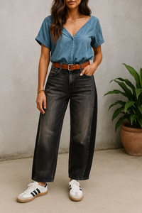 PRICKLE & POLLY - Two tone Barrel Jeans