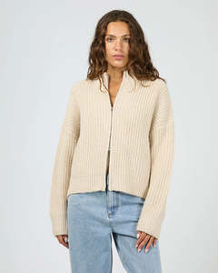 Silent Theory: SILENT THEORY MAPLE ZIP THRU KNIT JUMPER - Natrual