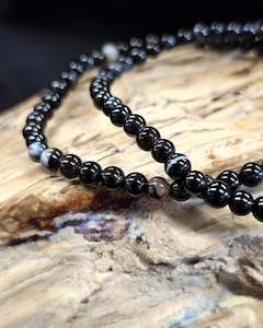Crystals: 4mm Black Banded Agate Bead Bracelet