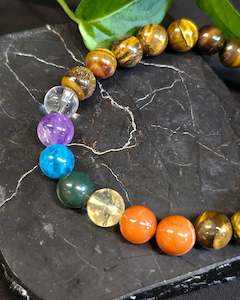 Crystals: 8mm Tiger's Eye 7 Chakra Bead Bracelet