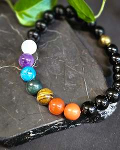 8mm Black Onyx 7 Chakra Bead Bracelet