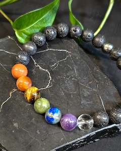 Crystals: 8mm Lava Stone 7 Chakra Bead Bracelet