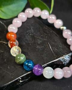 8mm Rose Quartz  7 Chakra Bead Bracelet