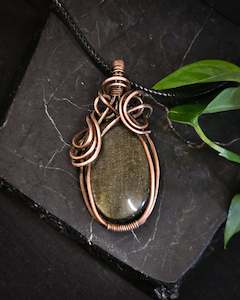 Frontpage: Copper Wrapped Gold Sheen Obsidian Pendant