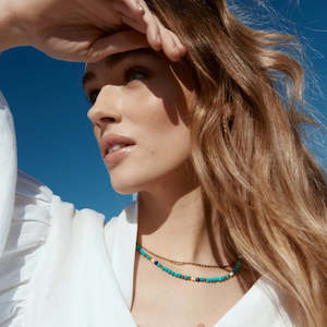 Silk Steel: SILK & STEEL - SORRENTO NECKLACE TURQUOISE GOLD NECKLACE