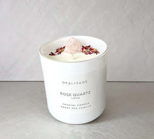 Jewellery 1: OPAL + SAGE - ROSE QUARTZ CRYSTAL CANDLE