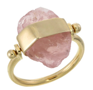 Cancer: TIGER FRAME - ROUGH GEM SWIVEL RING - ROSE QUARTZ - GOLD