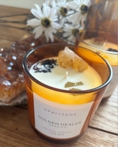 OPAL + SAGE - GOLDEN HEALER CRYSTAL CANDLE