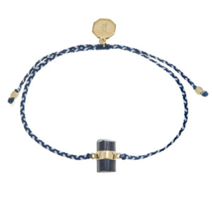 Virgo: TIGER FRAME - BLESSING BRACELET - BLUE & WHITE STRING WITH BLACK TOURMALINE - GOLD
