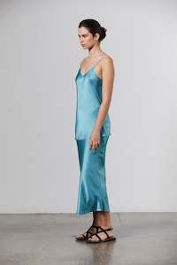 LAING - SILK SATIN MIDI SLIP SKIRT - CERULEAN