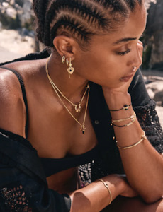 Pisces: TIGER FRAME - BLESSING BRACELET -  BLACK STRING WITH BLACK TOURMALINE - GOLD