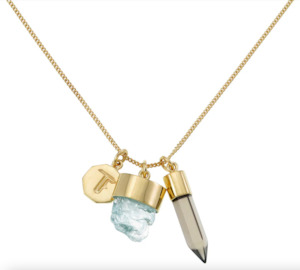 Jewellery 1: TIGER FRAME - SUPERPOWER CHARM NECKLACE - AQUAMARINE & SMOKY QUARTZ - GOLD