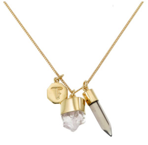 Jewellery 1: TIGER FRAME - NECKLACE - SUPER POWER CHARM - ROSE QUARTZ WITH SMOKY QUARTZ - GOLD