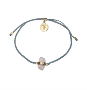 Jewellery 1: TIGER FRAME - ROSE QUARTZ CRYSTAL BRACELET - TEAL & DUSTY PINK, GOLD