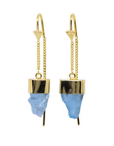TIGER FRAME - ROUGH AQUAMARINE PULL THROUGH EARRINGS - GOLD