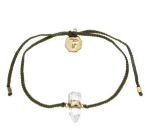 TIGER FRAME - BLESSING BRACELET - OLIVE GREEN STRING WITH QUARTZ CRYSTAL - GOLD