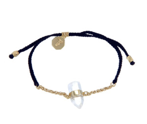 Jewellery 1: TIGER FRAME - CHAIN & CORD CRYSTAL BRACELET - QUARTZ - BLACK -GOLD