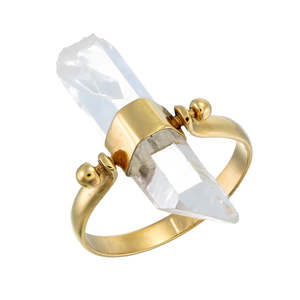 Jewellery 1: TIGER FRAME -  ROUGH QUARTZ SWIVEL RING - GOLD