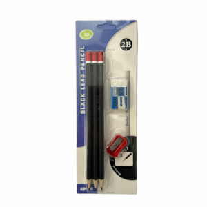 Craft Tools 1: Pack of 6 2B Black Lead Pencil with Sharpener and Eraser