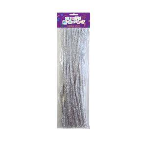 All Craft Supplies 1: Silver Glitter Chenille Stems 40pcs