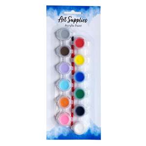 Acrylic Paint Set - 12 Colour+Brush 3ml