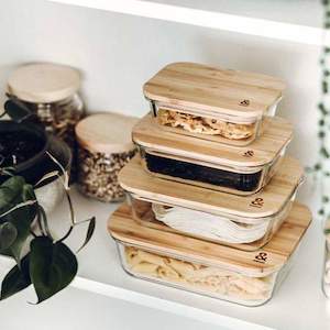 Seed Sprout: Rectangle Eco Stow Set - Glass & Bamboo Pantry Containers