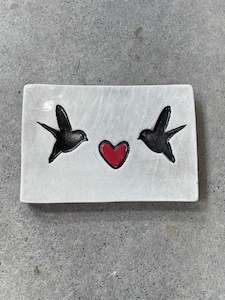 Oblong Tiles: Two sweet birds and red heart