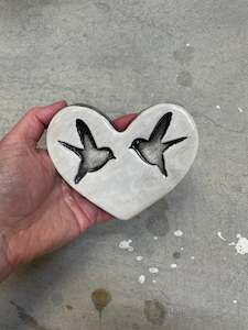 Flat Hearts: White Double Bird Heart