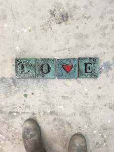 Words: Love tiles duck egg blue