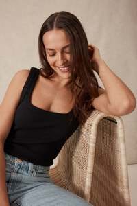 Tops: Zaeli Contour Rib Square Neck Tank – Black