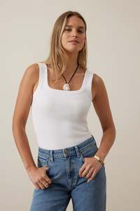Zaeli Contour Rib Square Neck Tank – white