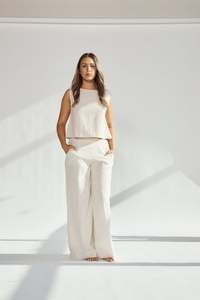 Bottoms: Linen Wide Leg Pants – Stone