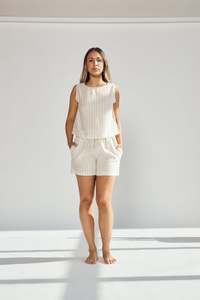 Linen Tank & Shorts Set – Washed Black Stripe