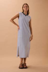 Paloma Dress – White & Navy Stripe