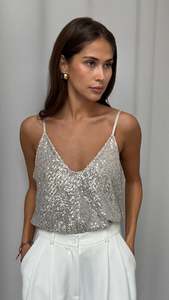 Sienna Sequin Top – Silver (last size)