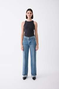 Mia Cuffed Mid Wide Long Jean – Meridian Mid Blue