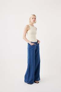 Leigh Mid Wide Leg Long Pant – Moderna Blue